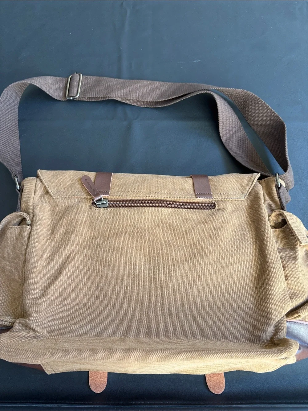 Collectif London Canvas Messenger Bag Brown Faux Leather Trim Satchel Laptop Bag